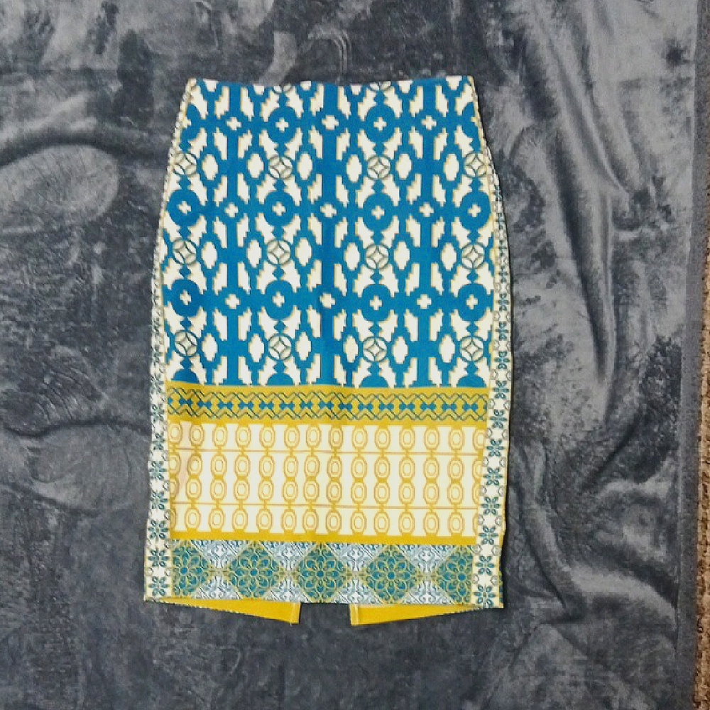Blue and Yellow Patterned Skirt